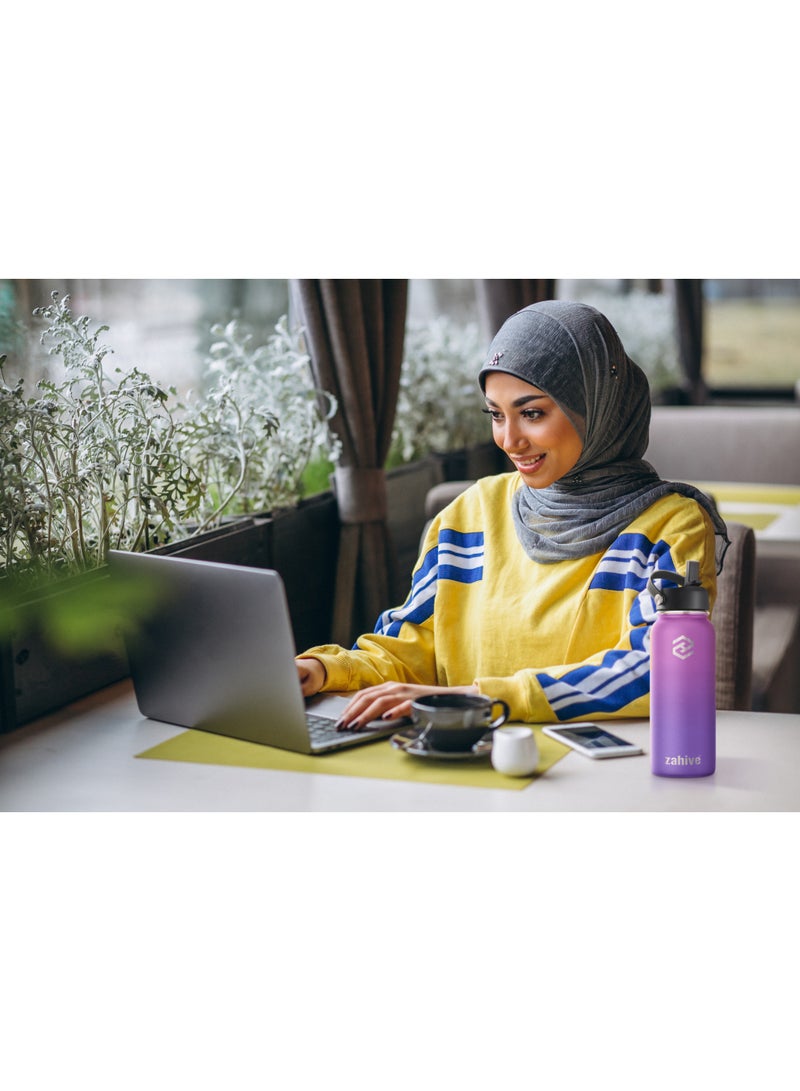 Zahive Insulated Stainless Steel Water Bottle with Straw with 3 Lids and Bag 1000 ml, Double Wall Thermos for Hot and Cold Drinks for Gym and Work, Wide Mouth, Leak Proof, 2 Bottles - Image 5