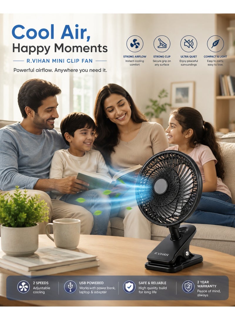 Dreamzon Portable Mini Clip Fan | USB Powered Desk Cooling Fan | Strong Airflow | Quiet Operation | Compact & Lightweight | Home, Office, Bedroom & Travel Use - Image 2