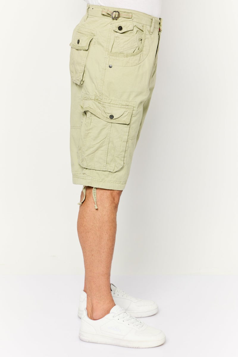 CROSSHATCH Men Plain Cargo Shorts, Dusty Olive - Image 3