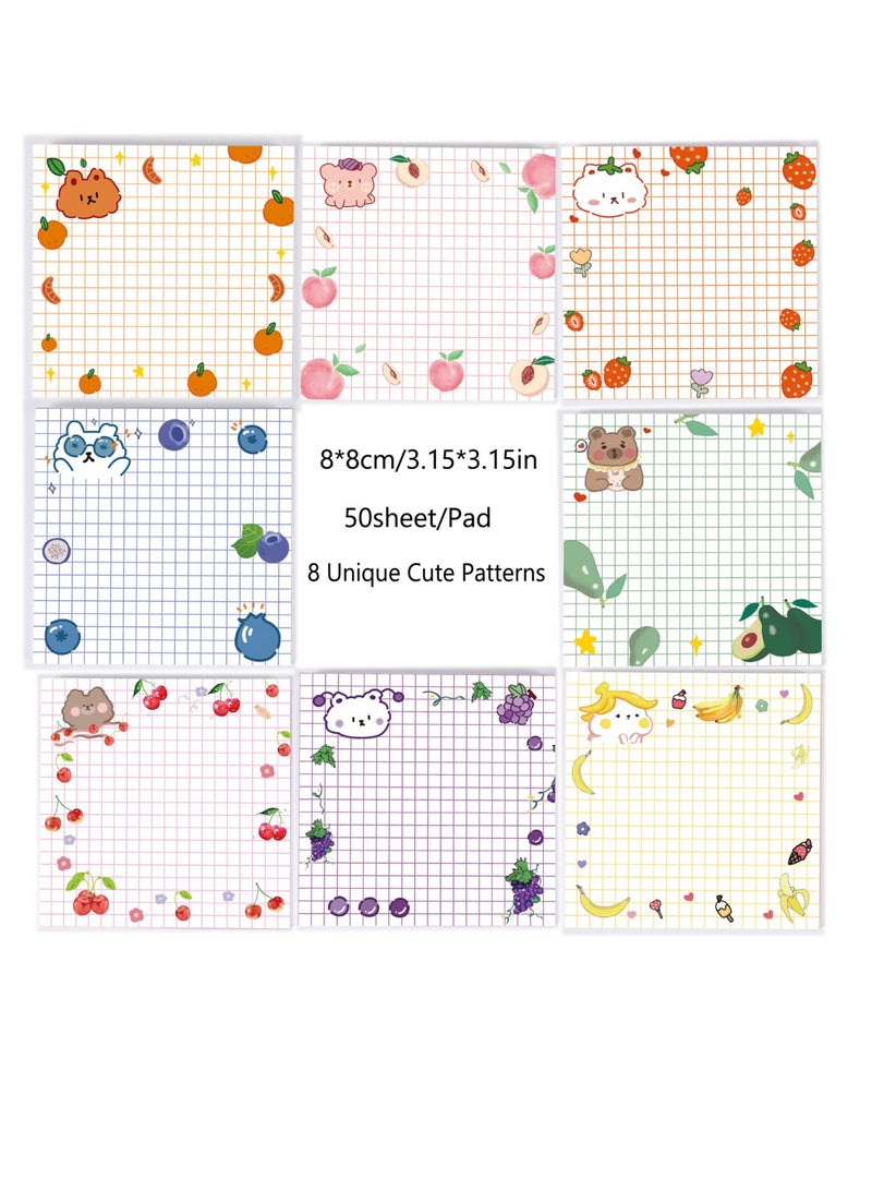 Y&D 8Pads Cute Kawaii Colorful Sticky Notes, (3.1x3.1in) Super Note Pads Self-Stick Memo Pad with Lines Grids for School Office Study  - Image 2