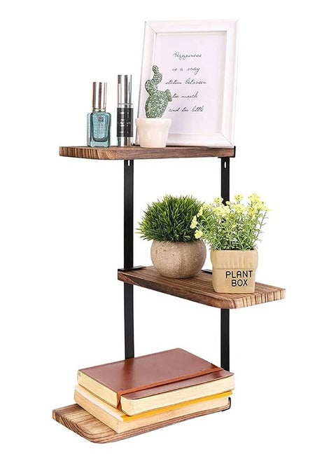 Wood Corner Floating Shelves Corner Shelf Wood 3 Tiered Industrial Floating Bookcase Shelf Rustic Wood Wall Storage Shelves Space Saving Wooden Wall Shelf for Bathroom Living Room Kitchen
