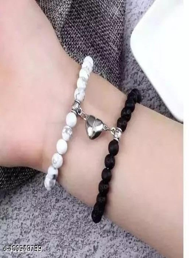 BEAUTIVIA Combo Heart Charm Chain Bracelet and Necklace Set Magnetic Couple - Image 5