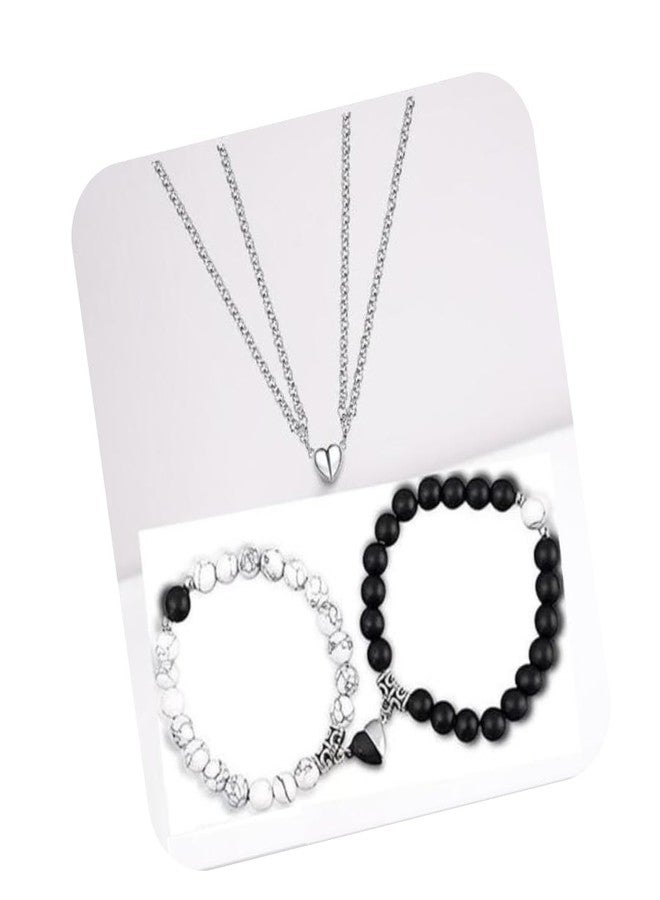 BEAUTIVIA Combo Heart Charm Chain Bracelet and Necklace Set Magnetic Couple - Image 1