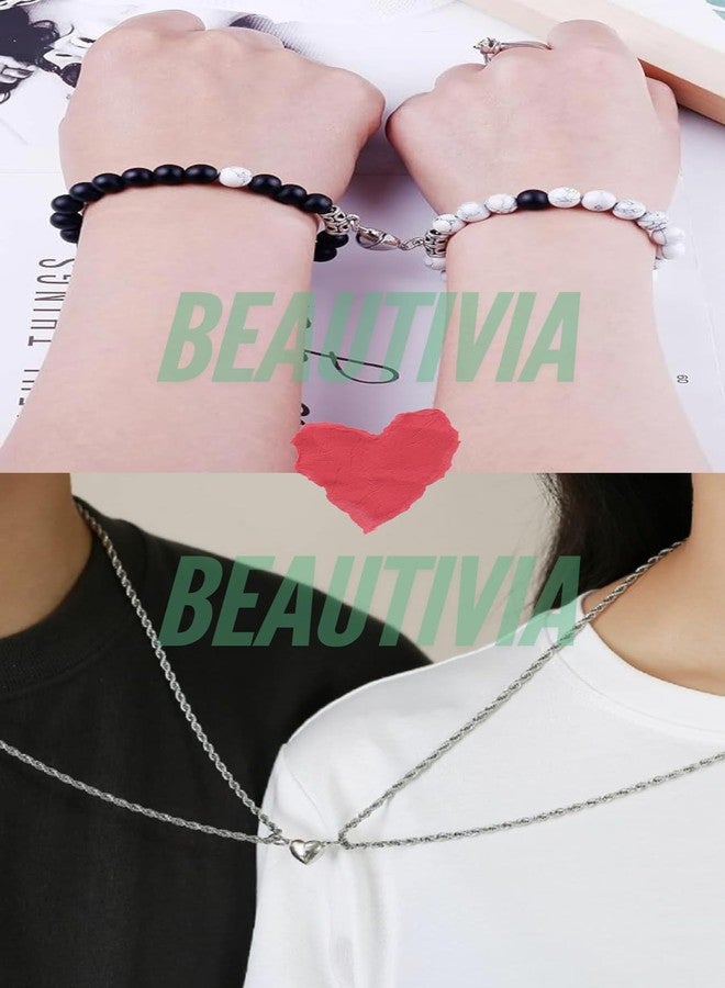 BEAUTIVIA Combo Heart Charm Chain Bracelet and Necklace Set Magnetic Couple - Image 4