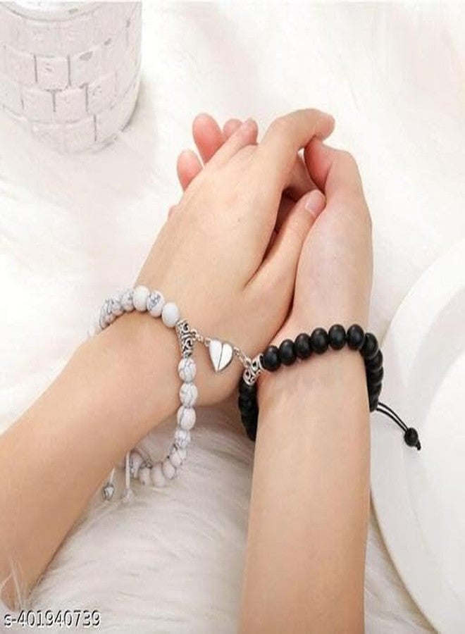 BEAUTIVIA Combo Heart Charm Chain Bracelet and Necklace Set Magnetic Couple - Image 3