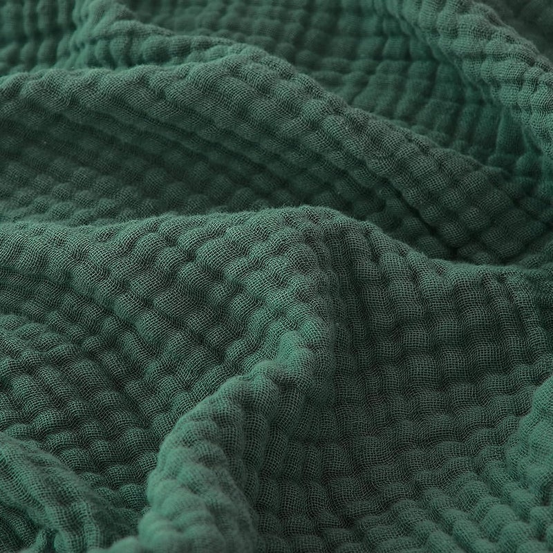 EMME Muslin Blanket for Adults 100% Cotton, 127 x 177 cm Forest Green Summer Throw Blankets for Couch, Breathable Gauze Blanket All Seasons, Soft and Lightweight Pre-Washed Cotton Blanket - Image 1