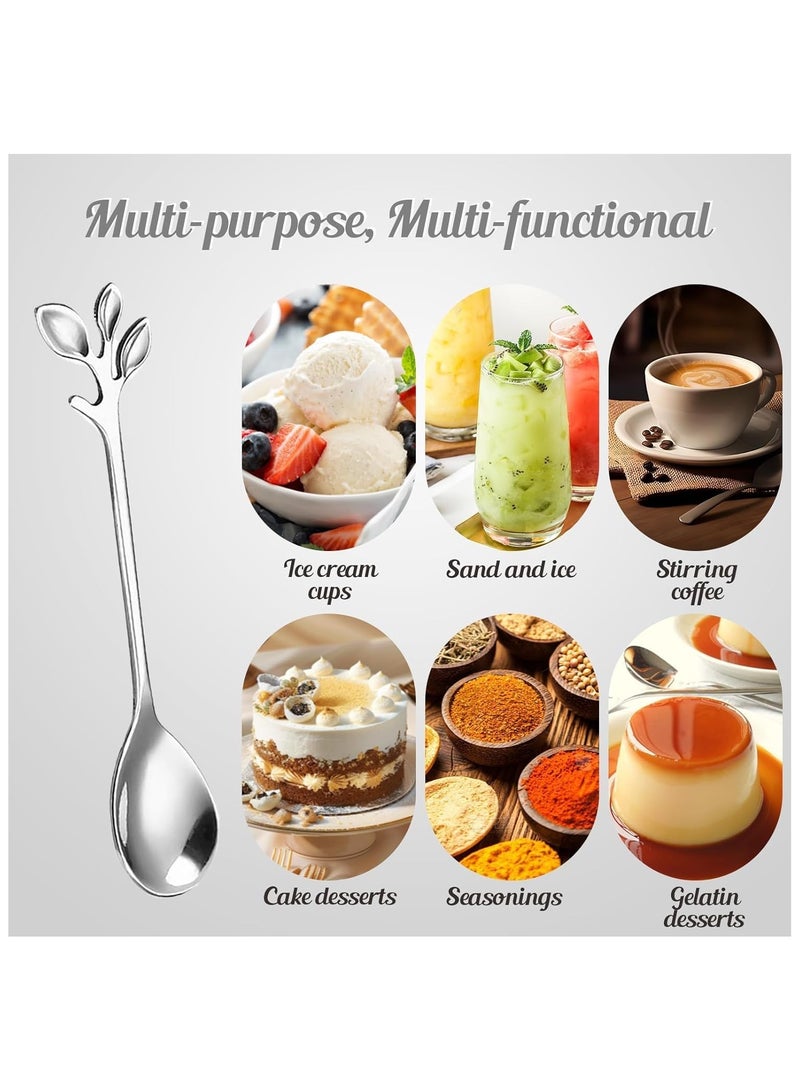 RATSAW 12 PCS Elegant Silver Leaf Coffee Spoons 4.9" Mini Stainless Steel Espresso and Dessert Tea Spoons Creative Leaf Tableware Dessert Spoon for Stirring Mixing Sugar Ice Cream Cake Coffee Tea - Image 3