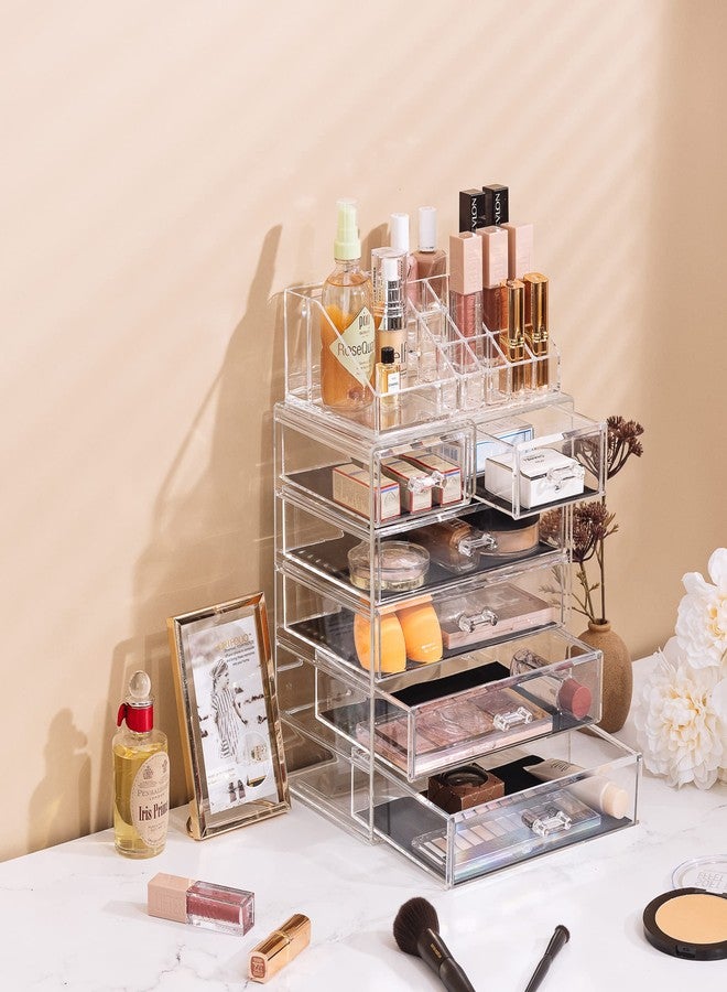 Sorbus Clear Cosmetic Makeup Organizer - Make Up & Jewelry Storage, Case & Display - Spacious Design - Great Holder for Dresser, Bathroom, Vanity & Countertop (4 Large, 2 Small Drawers) - Image 5