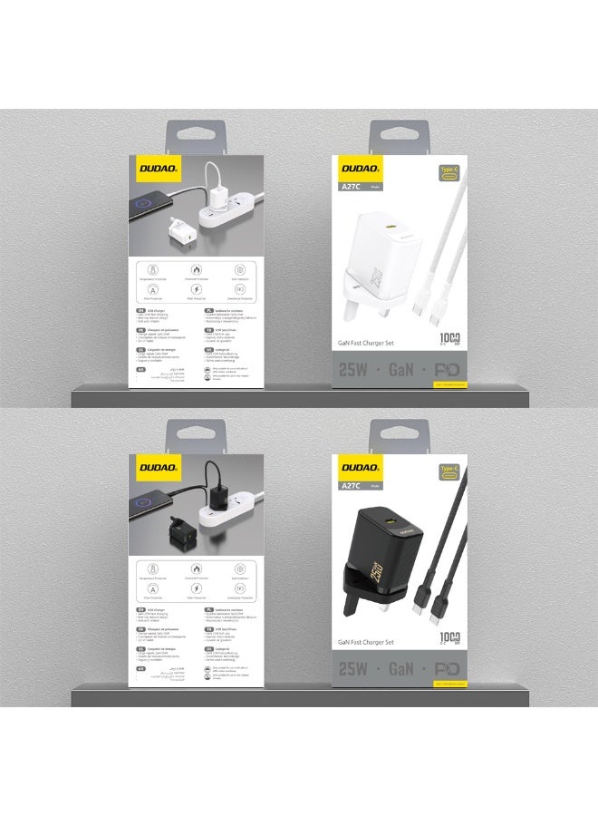 DUDAO A27CUK-W PD25W TYPE-C TO C HOME CHARGER 1.2M - Image 3