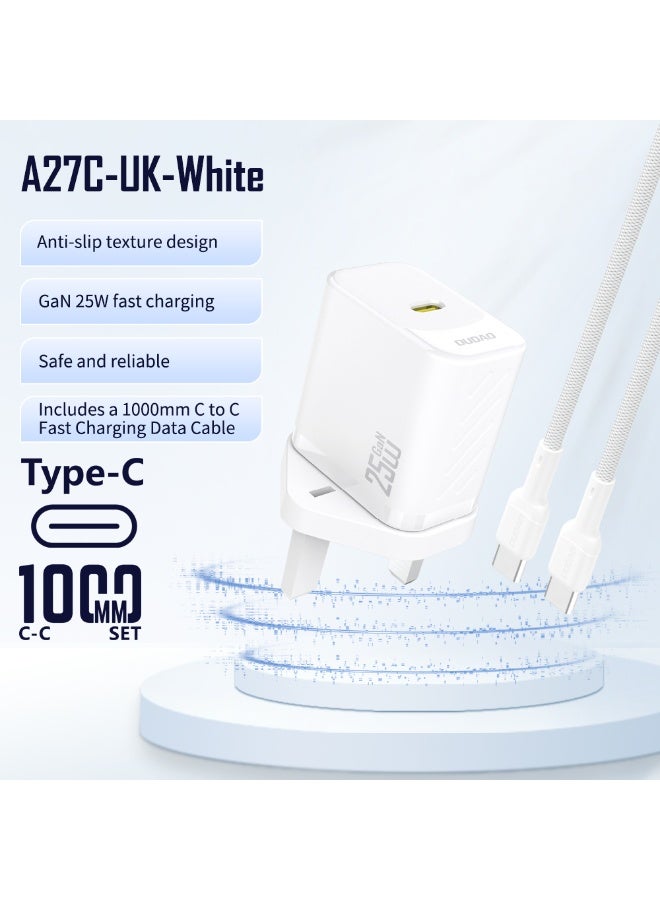 DUDAO A27CUK-W PD25W TYPE-C TO C HOME CHARGER 1.2M - Image 2