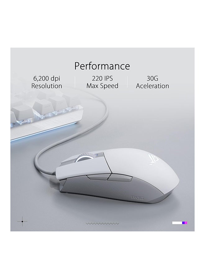 ASUS ROG Strix Impact II Moonlight White Gaming Mouse | Ambidextrous and Lightweight Design, 6200 DPI Optical Sensor, Push-Fit Hot Swappable Switches, Aura Sync RGB Lighting, Minimal Design White - Image 2