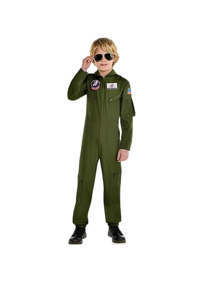 Party City Top Gun: Maverick Flight Costume for Kids, Halloween, Olive Green, Large (12-14), Zipper Closure
