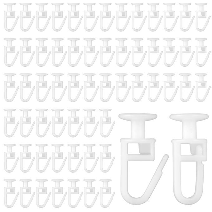 100 Pcs Curtain Track Hooks Curtain Hooks Curtain Gliders with 10 mm Head for Curtain Rails Curtain Rail Ceiling Gliders Set Lockable Folding Hanging Hooks for Room and Dividers