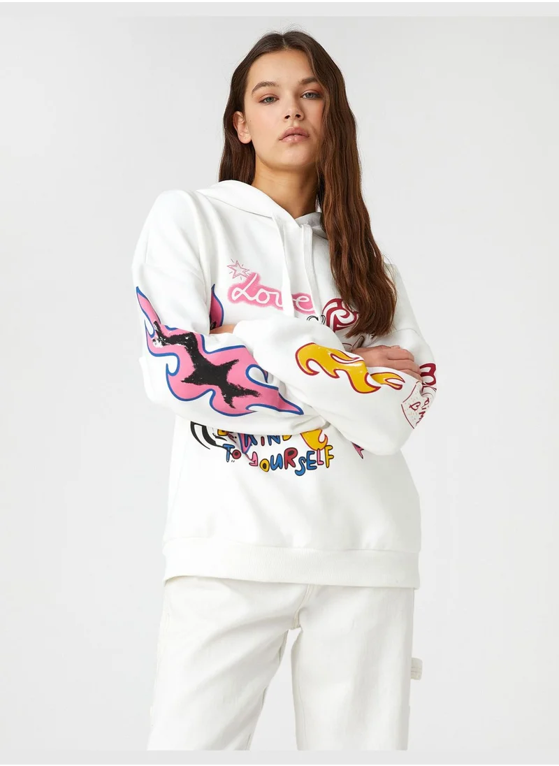 كوتون Hoodie Long Sleeve Graffiti Printed