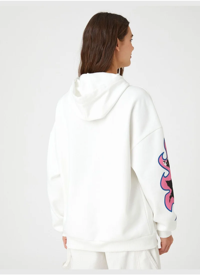 كوتون Hoodie Long Sleeve Graffiti Printed