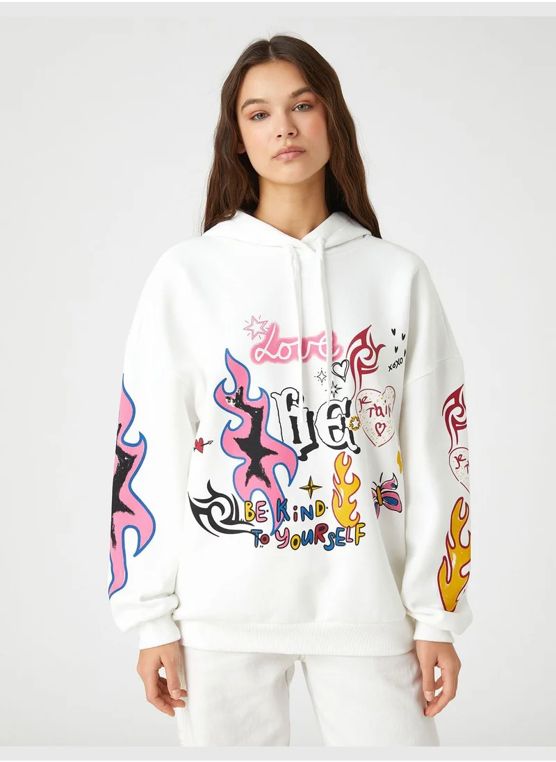 كوتون Hoodie Long Sleeve Graffiti Printed