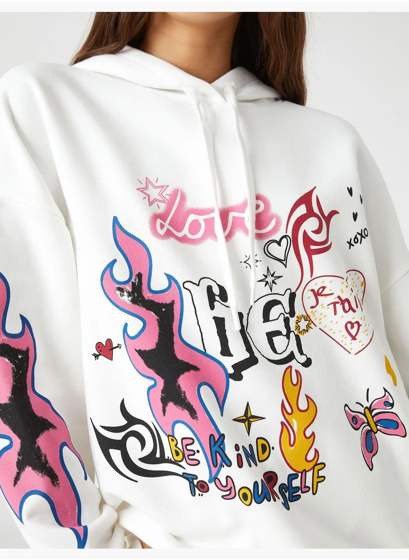 كوتون Hoodie Long Sleeve Graffiti Printed