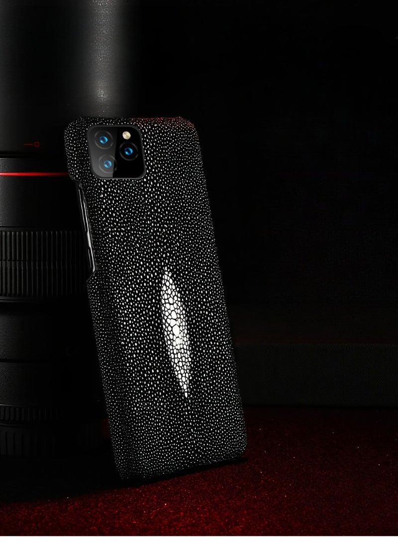 Pearl Fish Leather Case, Genuine Leather Anti Slip Shockproof Back Phone Cover, Lightweight And Durable Business Men Protective Case For Iphone 14 Pro Max, (1pc, Blue)  - Image 3