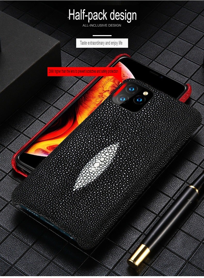 Pearl Fish Leather Case, Genuine Leather Anti Slip Shockproof Back Phone Cover, Lightweight And Durable Business Men Protective Case For Iphone 14 Pro Max, (1pc, Blue)  - Image 4