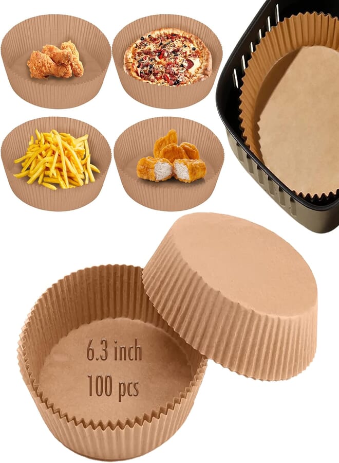 Fresh Air fryer Disposable Paper Liner – 6.3 Inches / 16 CM - Grease and Waterproof Oven Round Sheets - Nonstick Parchment Paper for Air Fryer – Non Stick Basket Liners for Baking Cooking – 100 PCS
