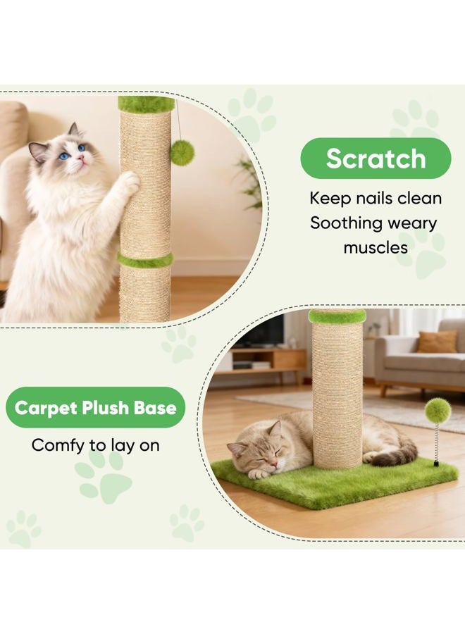 XiaZ Cat Scratching Post 34'' Tall, Cat Scratchers Tree Tower for Indoor Kitty with Extra Wide 15.8" Stable Base and 2 Toy Balls, Natural Sisal & Plush Fabric for Small, Medium Cats (Green, 2.8in) - Image 5