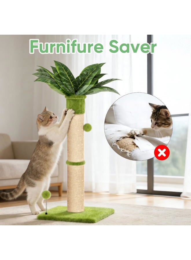 XiaZ Cat Scratching Post 34'' Tall, Cat Scratchers Tree Tower for Indoor Kitty with Extra Wide 15.8" Stable Base and 2 Toy Balls, Natural Sisal & Plush Fabric for Small, Medium Cats (Green, 2.8in) - Image 3