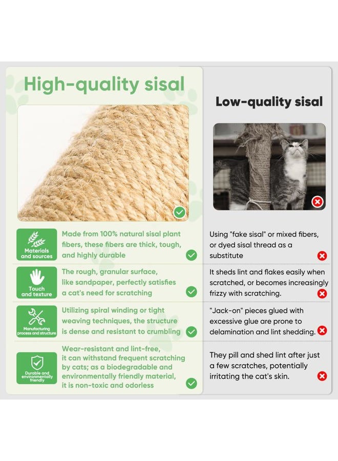 XiaZ Cat Scratching Post 34'' Tall, Cat Scratchers Tree Tower for Indoor Kitty with Extra Wide 15.8" Stable Base and 2 Toy Balls, Natural Sisal & Plush Fabric for Small, Medium Cats (Green, 2.8in) - Image 4