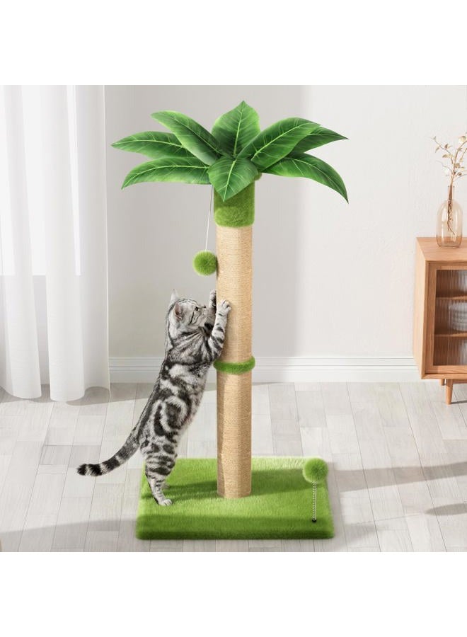 XiaZ Cat Scratching Post 34'' Tall, Cat Scratchers Tree Tower for Indoor Kitty with Extra Wide 15.8" Stable Base and 2 Toy Balls, Natural Sisal & Plush Fabric for Small, Medium Cats (Green, 2.8in) - Image 1
