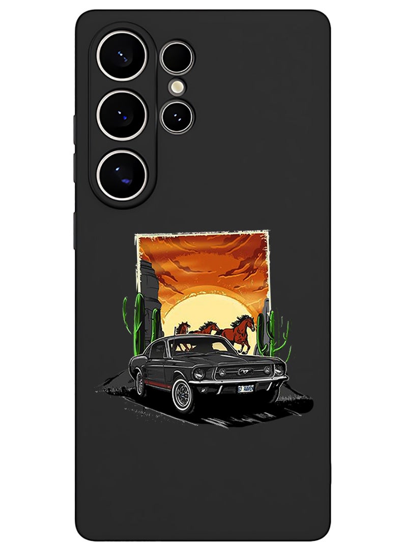 Theodor Protective Slim Fit Case Liquid Silicone Cover with Full Body Protection Anti-Scratch Shockproof Case For Samsung Galaxy S25 Ultra (Black) - Car horse - Image 1