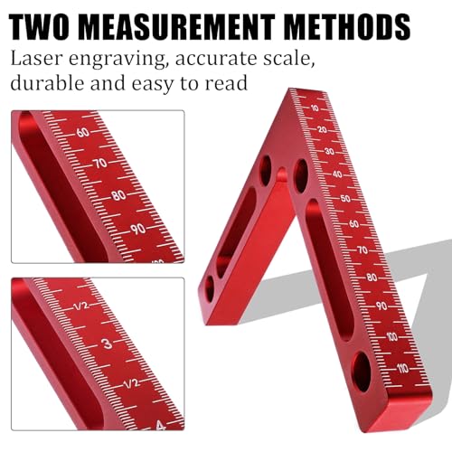 PHITUODA 2 Pcs 90 Degree Positioning Squares 4.7" x 4.7" Aluminium Alloy Right Angle Corner Clamps Woodworking Carpenter Tool Corner Clamping Square, Red - Image 2