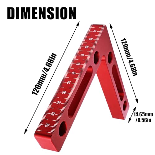PHITUODA 2 Pcs 90 Degree Positioning Squares 4.7" x 4.7" Aluminium Alloy Right Angle Corner Clamps Woodworking Carpenter Tool Corner Clamping Square, Red - Image 4
