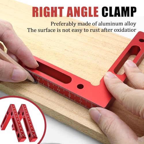 PHITUODA 2 Pcs 90 Degree Positioning Squares 4.7" x 4.7" Aluminium Alloy Right Angle Corner Clamps Woodworking Carpenter Tool Corner Clamping Square, Red - Image 3