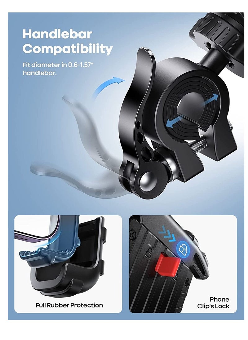 Lamicall - Bike Phone Holder and Motorcycle Phone Mount Lamicall Motorcycle Handlebar Cell Phone Clamp Scooter Phone Clip for Types of Phones cycling phone mount - Image 1