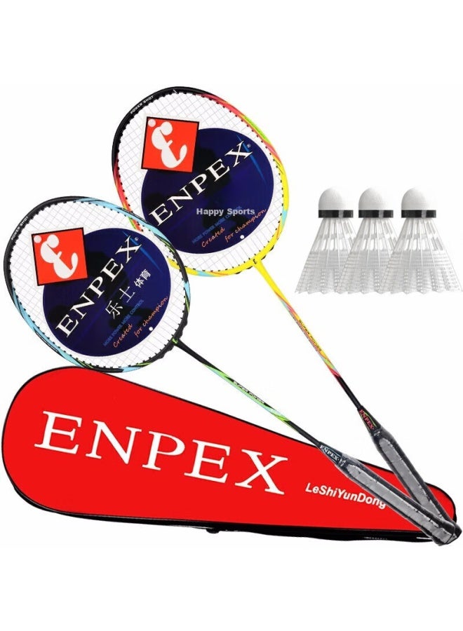 Enpex Badminton Racket, Compeion And Training Carbon Composite Racket A168/169 Set, Includes 3 Shuttles - Image 1