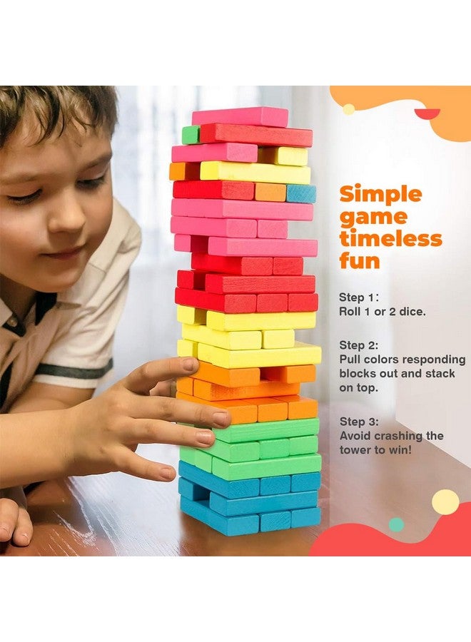 Wembley Wooden Stacking & Balancing Tower Games for Kids Adults Puzzles Toys 4 Dice Wood Falling Building Blocks Math Challenging Game 2+ Years Skill Development - Multicolor 54 Pcs - Image 3