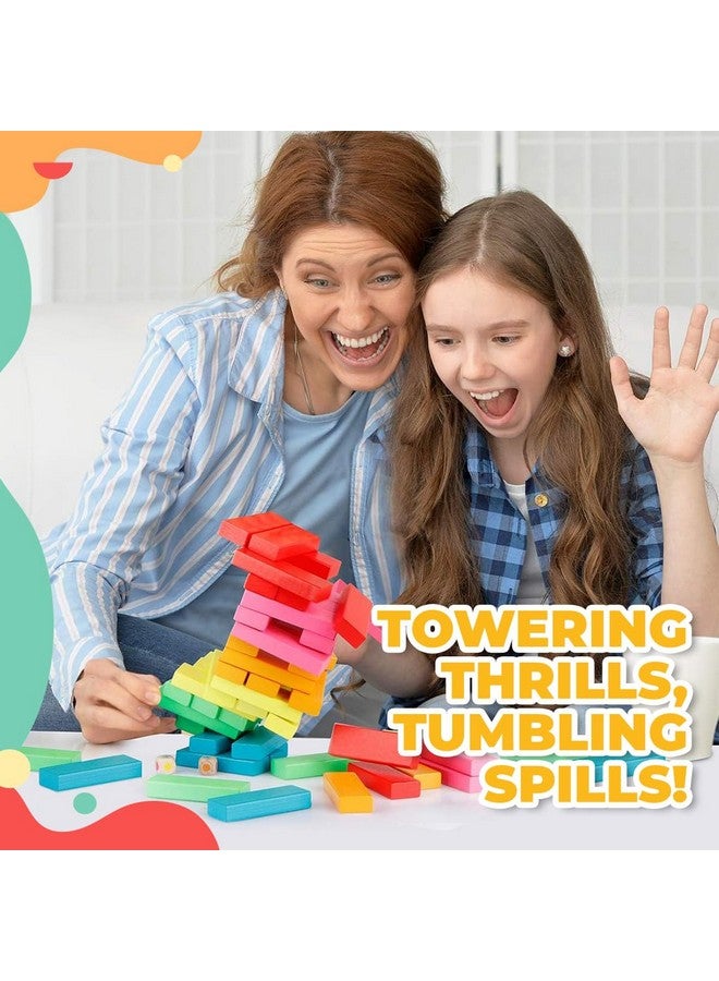 Wembley Wooden Stacking & Balancing Tower Games for Kids Adults Puzzles Toys 4 Dice Wood Falling Building Blocks Math Challenging Game 2+ Years Skill Development - Multicolor 54 Pcs - Image 5
