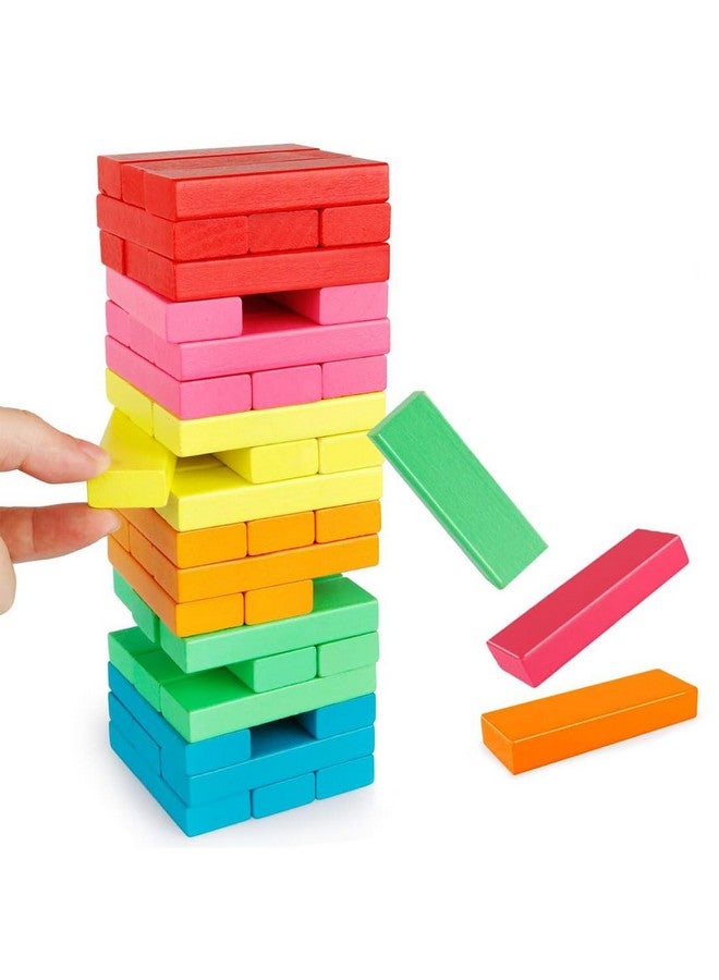 Wembley Wooden Stacking & Balancing Tower Games for Kids Adults Puzzles Toys 4 Dice Wood Falling Building Blocks Math Challenging Game 2+ Years Skill Development - Multicolor 54 Pcs - Image 1