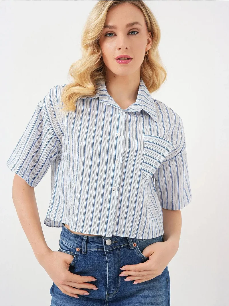 بيغ دارت قميص قصير مخطط بجيوب من