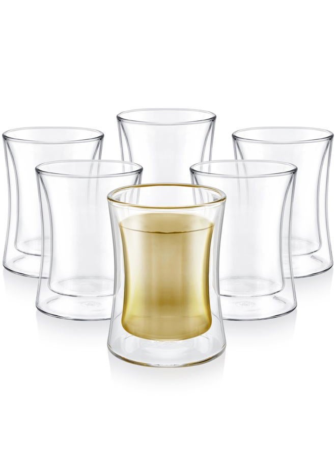 Teabloom Modern Insulated Glass Tea Cups, Glass Tea Cup Set of 6 Double Walled Glasses (6 oz / 177 ml) - Milano Collection - Image 1