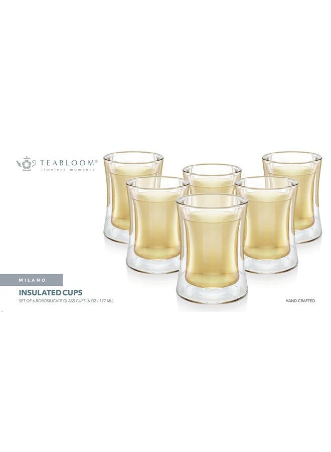 Teabloom Modern Insulated Glass Tea Cups, Glass Tea Cup Set of 6 Double Walled Glasses (6 oz / 177 ml) - Milano Collection - Image 5