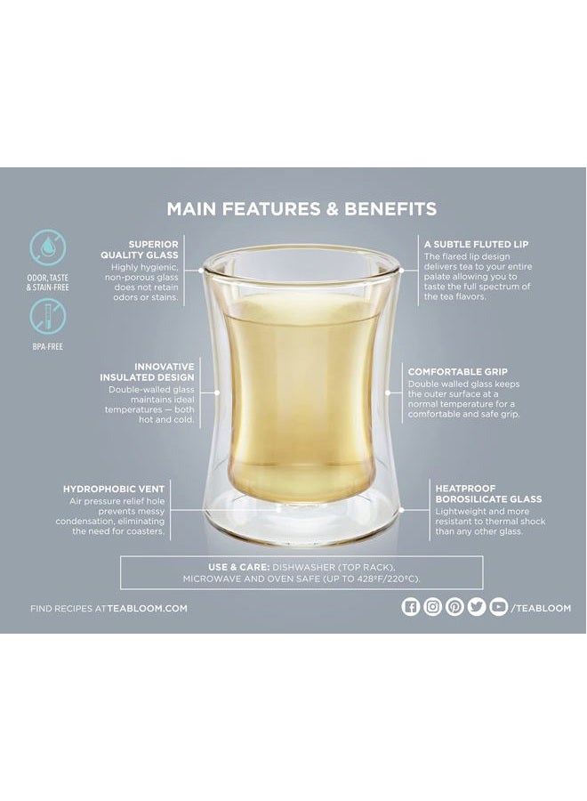 Teabloom Modern Insulated Glass Tea Cups, Glass Tea Cup Set of 6 Double Walled Glasses (6 oz / 177 ml) - Milano Collection - Image 4
