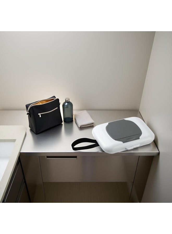 سونسر حامل مناديل مسافر، عبوة من قطعتين، صندوق قابل لإعادة الاستخدام مع موزع معلق، رمادي - Image 4