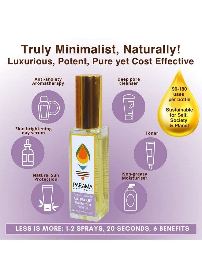 PARAMA NATURALS - Lavenderturmeric All Day Lite Moisturizing Face Oil 30Ml For Skin Brightening & Radiant Glow Antiaging Nongreasy Oil Sensitive & Acneprone Skin. - Image 1