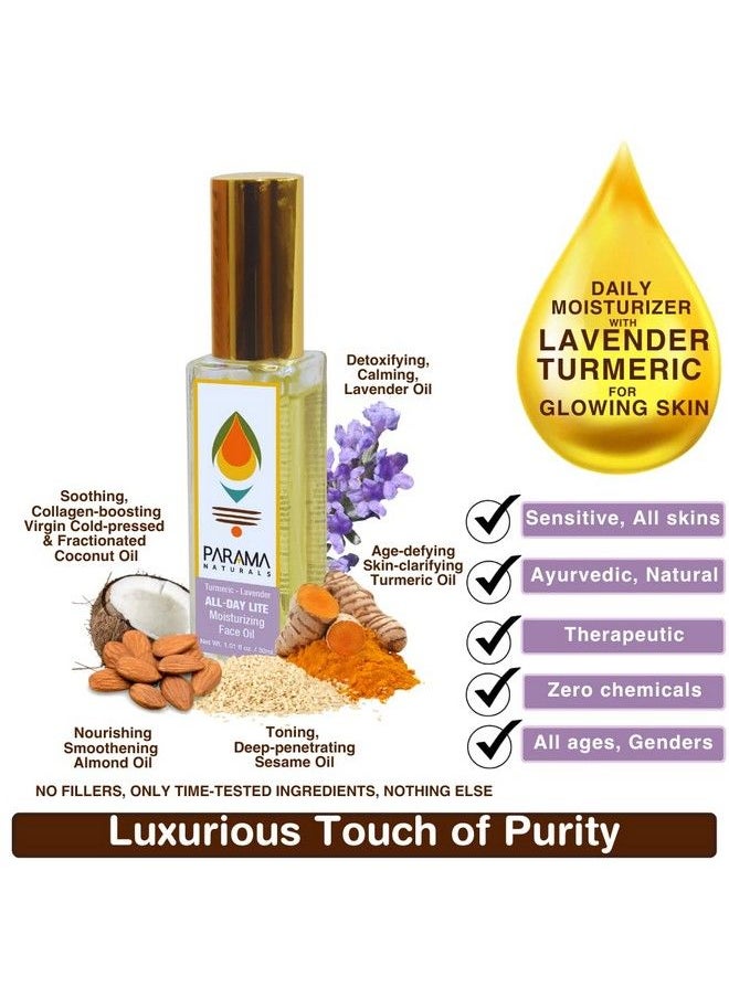 PARAMA NATURALS - Lavenderturmeric All Day Lite Moisturizing Face Oil 30Ml For Skin Brightening & Radiant Glow Antiaging Nongreasy Oil Sensitive & Acneprone Skin. - Image 1