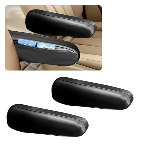 Figpade 2PCS Car Armrest Cover,Leather Arm Rest Cover for Car with Side Pockets for Avoiding Scratches and Scuffs,Upgraded Cars Arm Rest Covers Pad as Cars Storage for Most Vehicles - Image 1