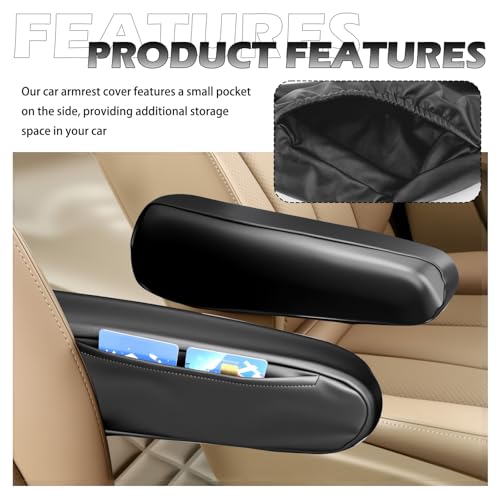 Figpade 2PCS Car Armrest Cover,Leather Arm Rest Cover for Car with Side Pockets for Avoiding Scratches and Scuffs,Upgraded Cars Arm Rest Covers Pad as Cars Storage for Most Vehicles - Image 5