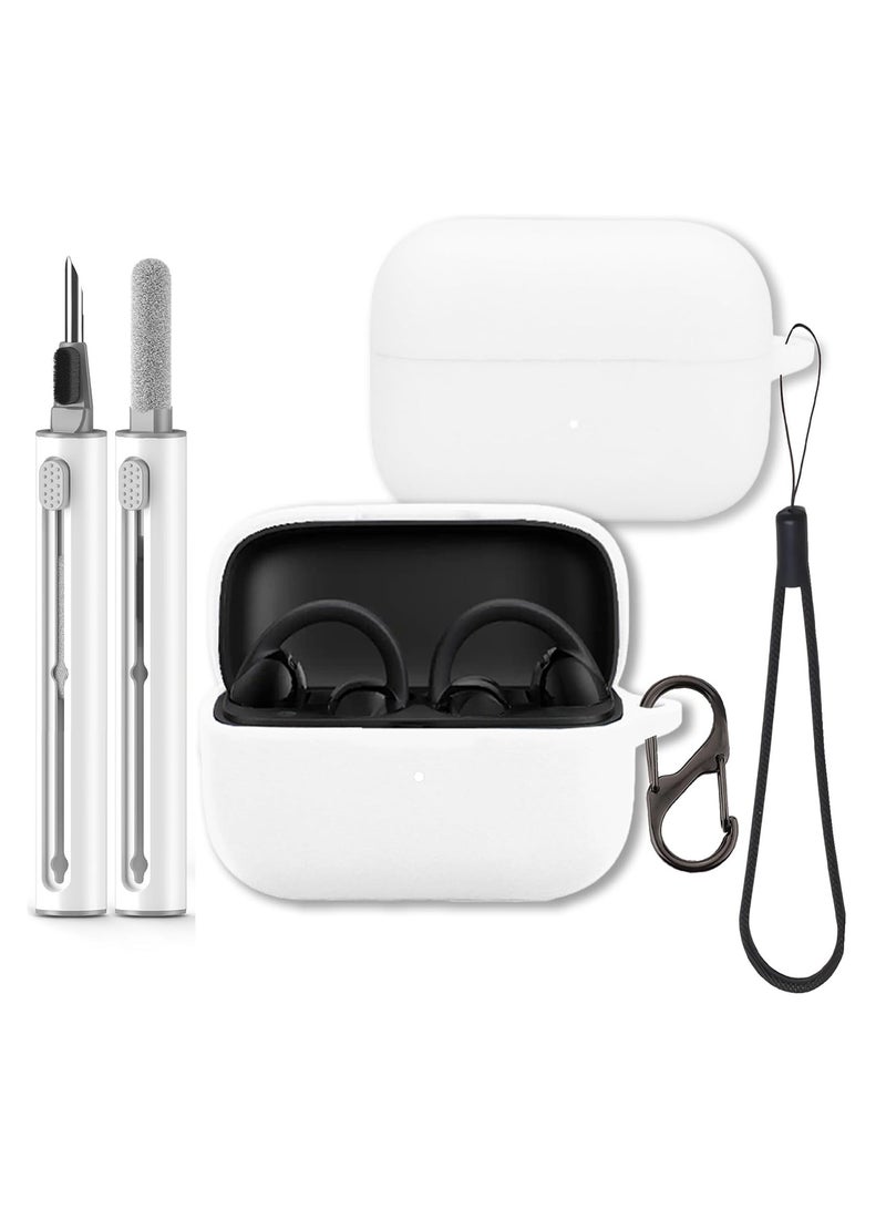 QIRG Case for Anker Soundcore C50i Open-Ear Headphones Soft Silicone Protective Cover with Carabiner and Lanyard, Shockproof-White - Image 1