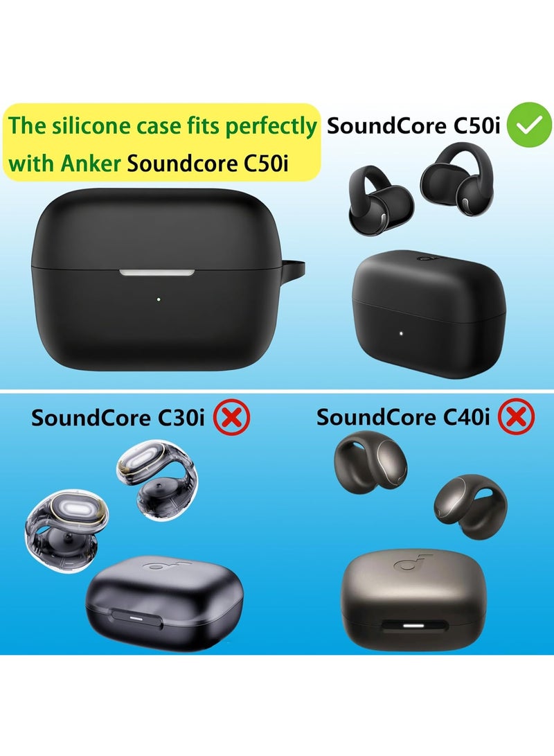QIRG Case for Anker Soundcore C50i Open-Ear Headphones Soft Silicone Protective Cover with Carabiner and Lanyard, Shockproof-White - Image 2