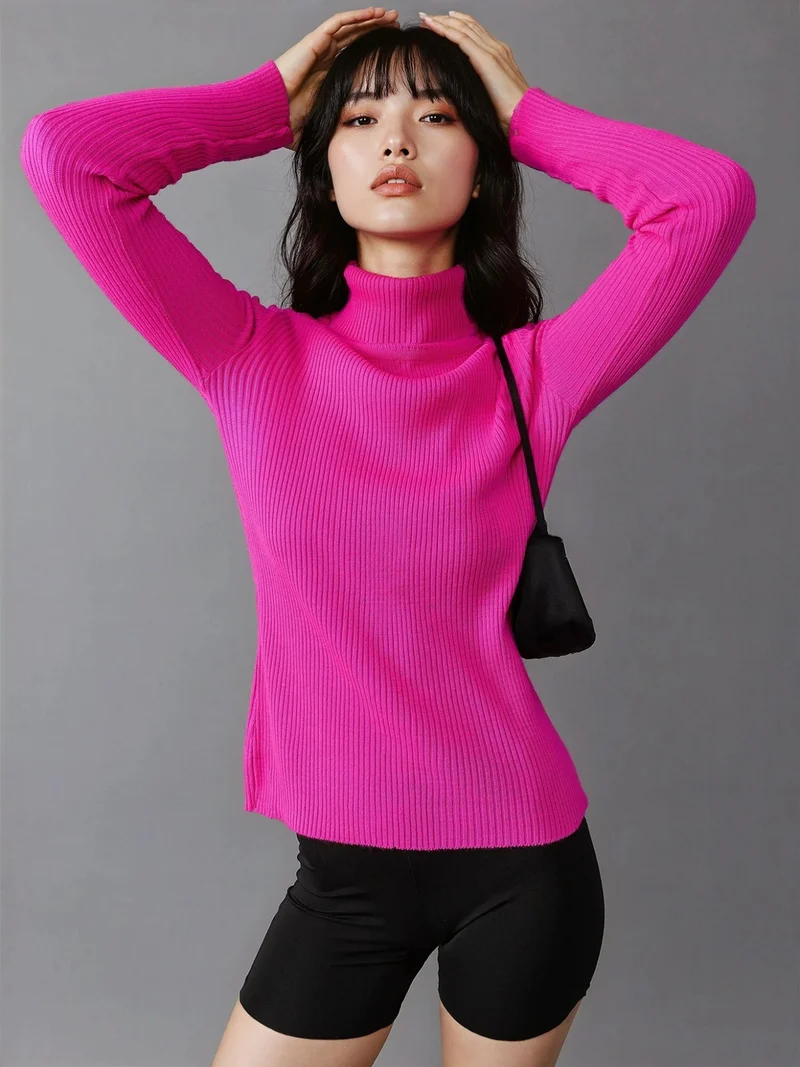 موضتي MY FASHION Fitted Textured Turtleneck Sweater