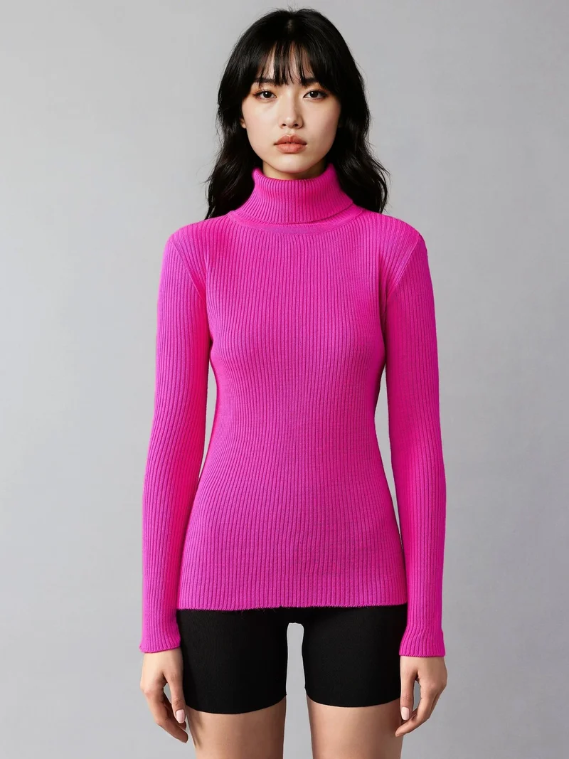 MY FASHION Fitted Textured Turtleneck Sweater